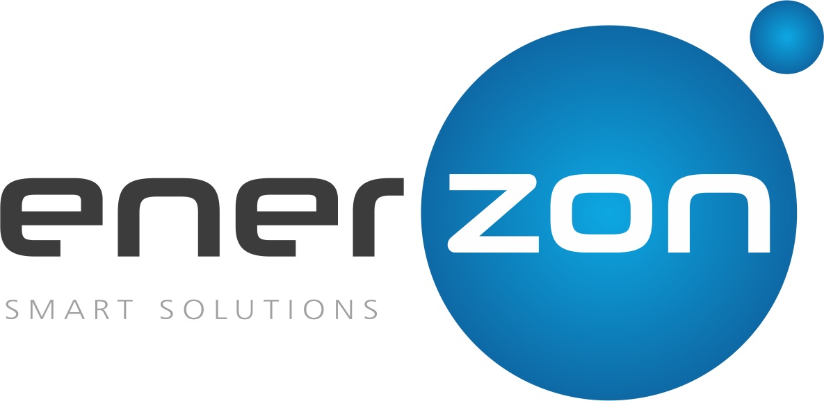 Logo firmy enerzon. Napis: enerzon smart solutions oraz dwie niebieskie kule